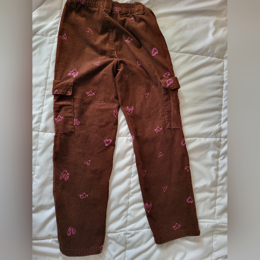 * Pacsun Corduroy‎ Jeans Pink Heart Back To School In Style XS Junior - Picture 2 of 9